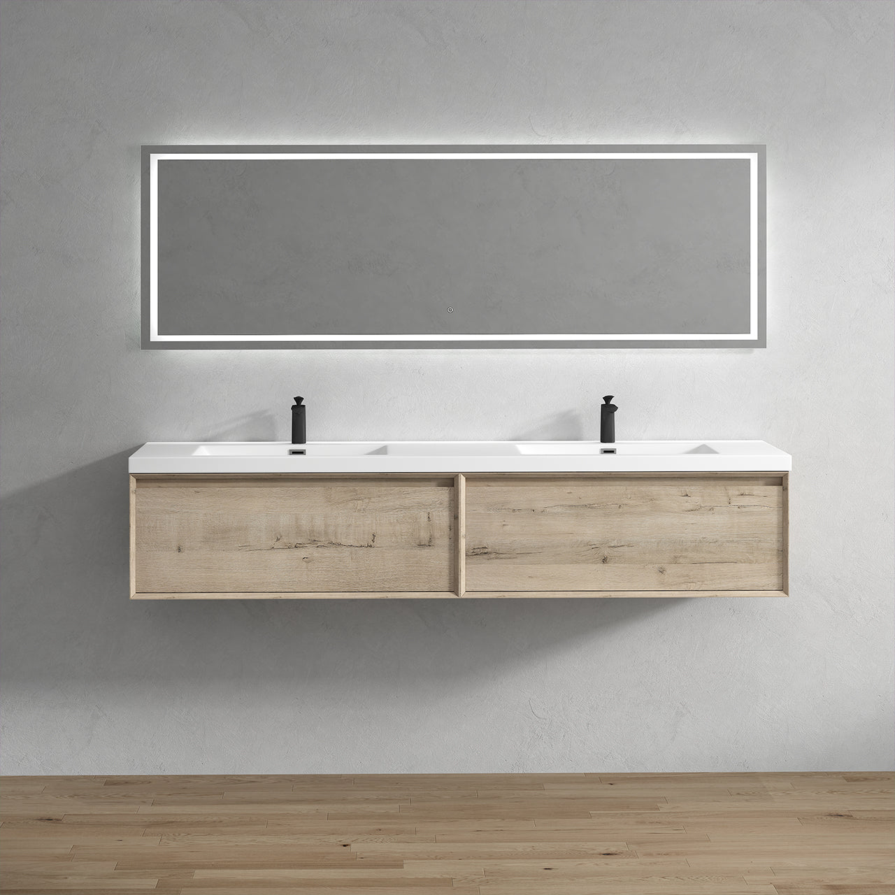 Bella 84" Floating Vanity in Light Oak with Acrylic Double Sink - Better Vanity