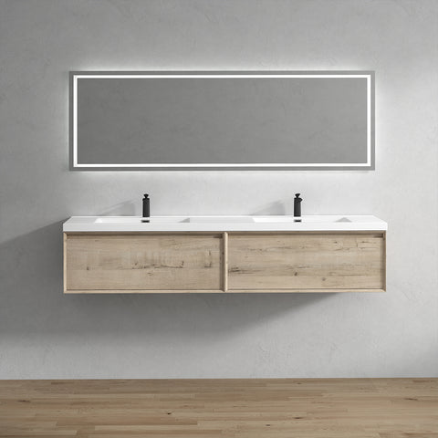 Bella 84" Floating Vanity in Light Oak with Acrylic Double Sink - Better Vanity