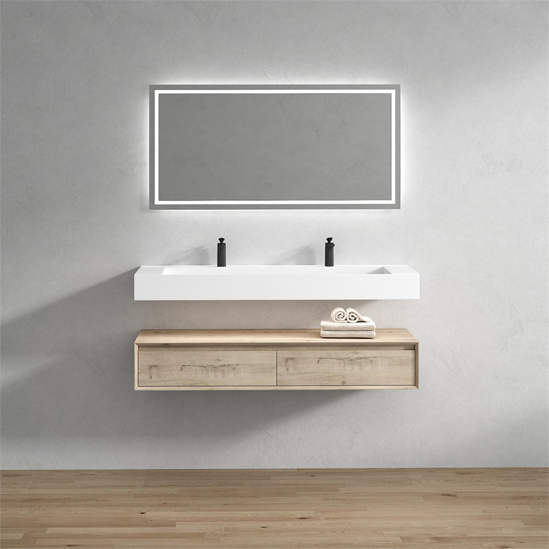 Alysa 60'' Double Sink floating vanity In light Oak with Reinforced Acrylic Sink