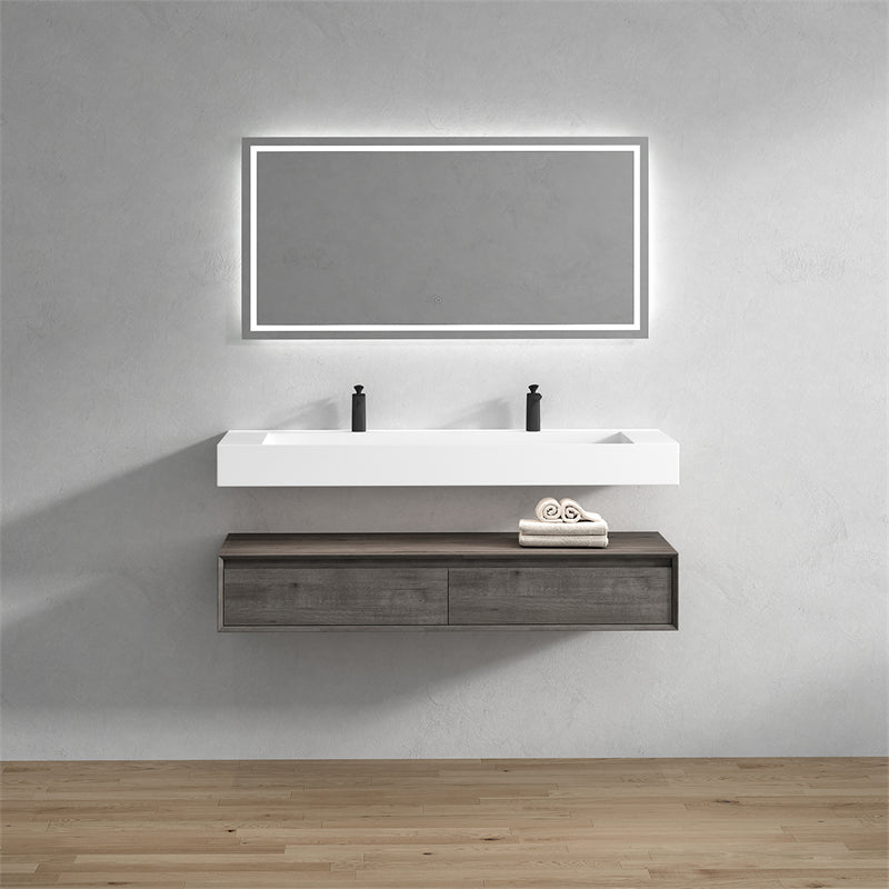 Alysa 60'' Double Sink floating vanity in Smoke Oak with Reinforced Acrylic Sink