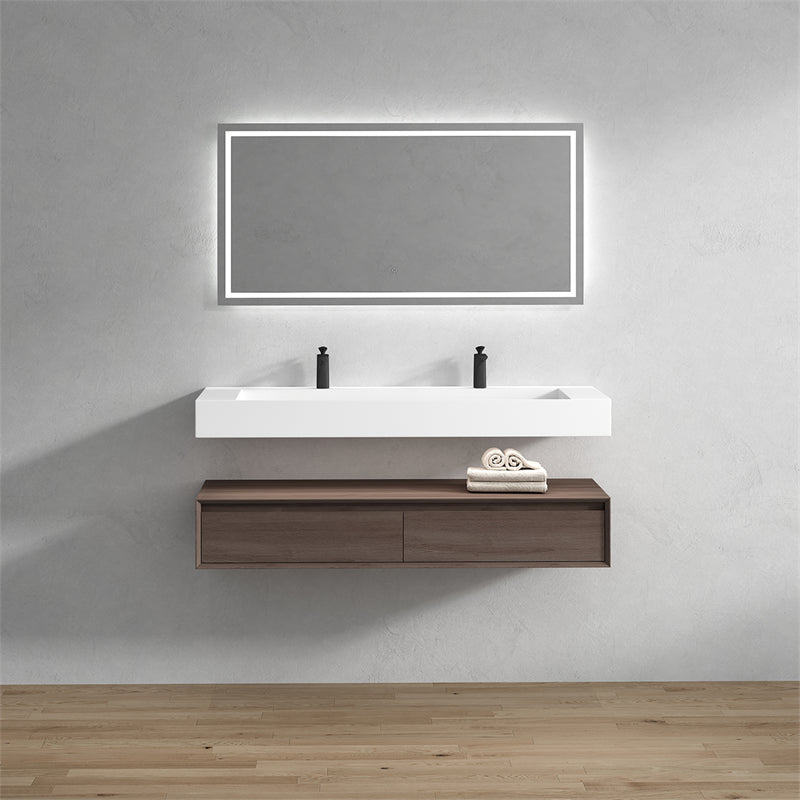 Alysa 60'' Double Sink floating vanity in Red Oak with Reinforced Acrylic Sink