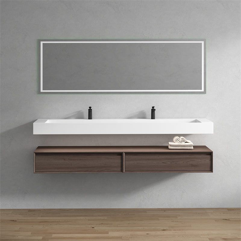 Alysa 84'' Double Sink floating vanity in Red Oak with Reinforced Acrylic Sink