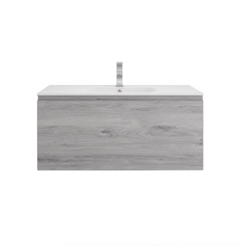 Aipo 40" White Gray Oak Wall Mounted Vanity with Reinforced Acrylic Sink