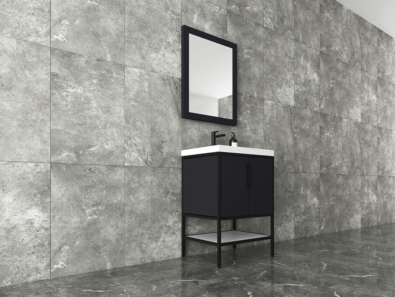 Matthew 24" Glossy Gray Freestanding Vanity with Reinforced Acrylic Sink