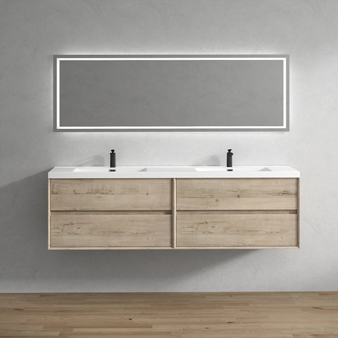 Kingdee 84" Light Oak Wall Mounted Vanity with Reinforced Acrylic Sinks