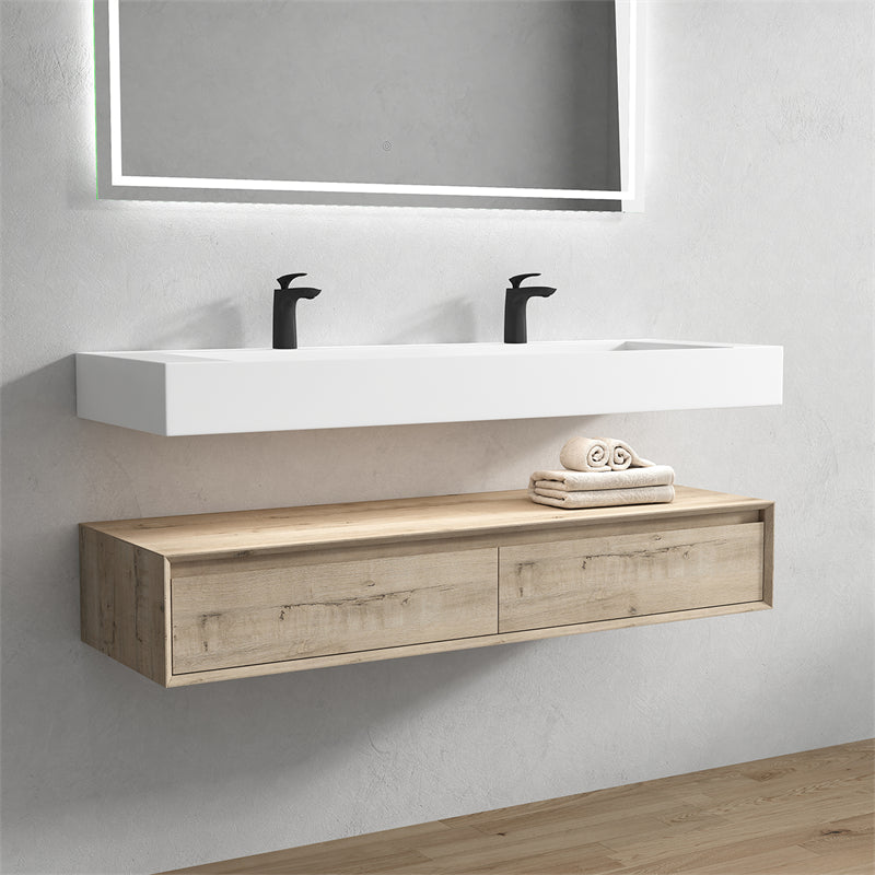 Alysa 60'' Double Sink floating vanity In light Oak with Reinforced Acrylic Sink