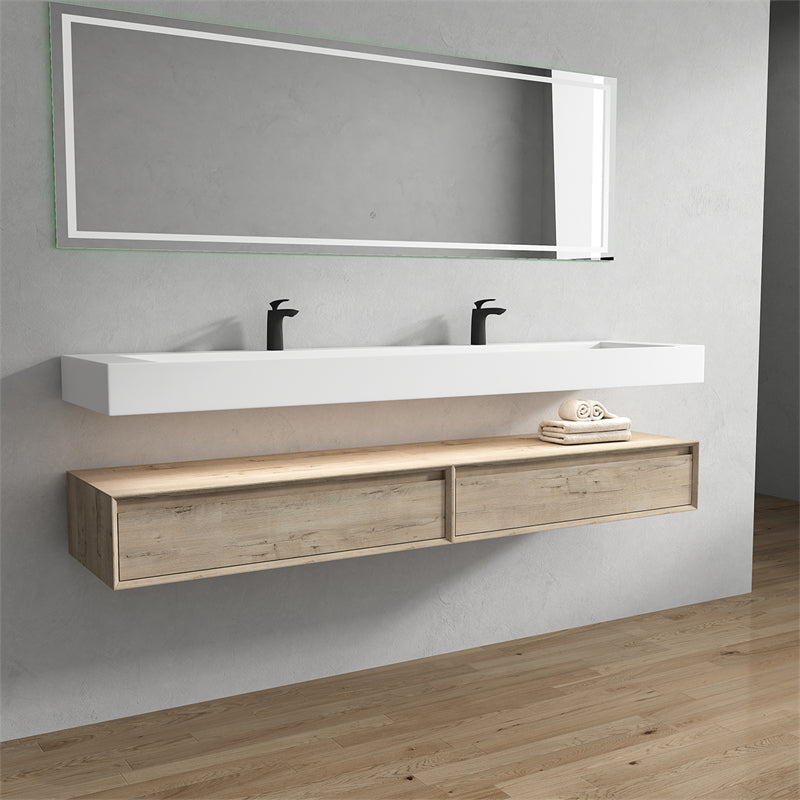 Alysa 84'' Double Sink floating vanity In light Oak with Reinforced Acrylic Sink