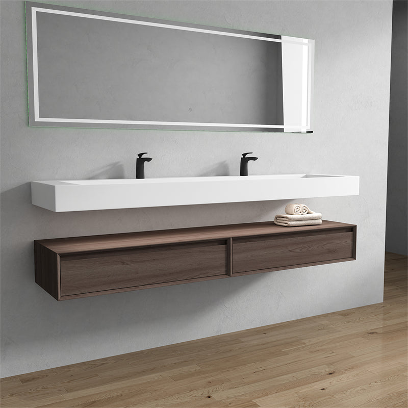 Alysa 84'' Double Sink floating vanity in Red Oak with Reinforced Acrylic Sink