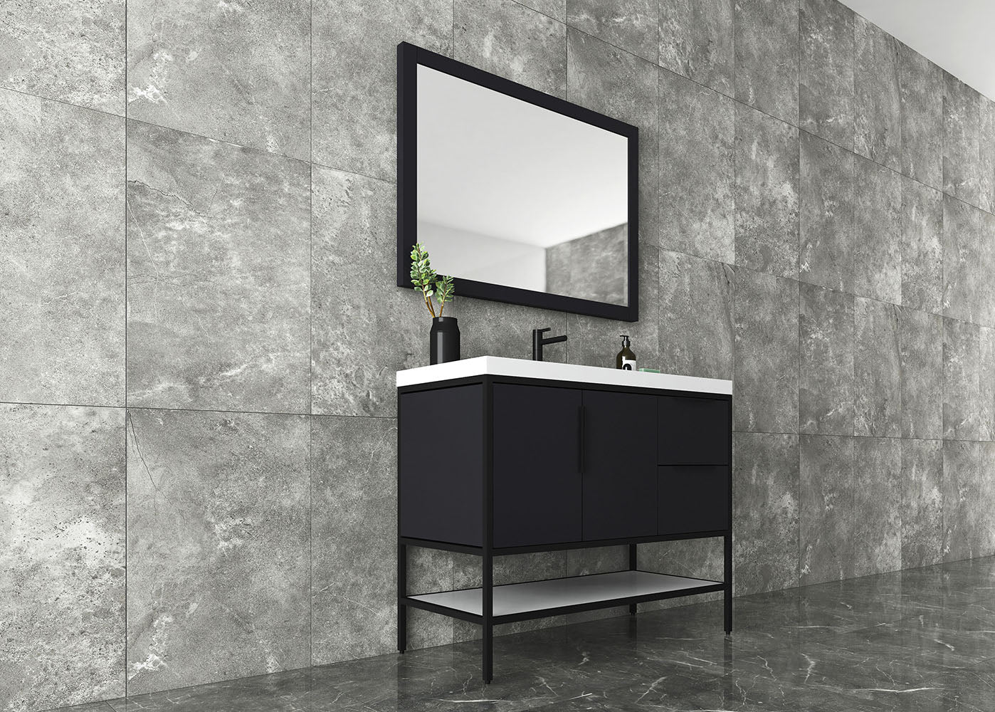 Matthew 42" Glossy Gray Freestanding Vanity with Reinforced Acrylic Sink
