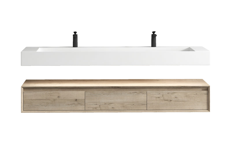 Alysa 72'' Double Sink floating vanity In light Oak with Reinforced Acrylic Sink