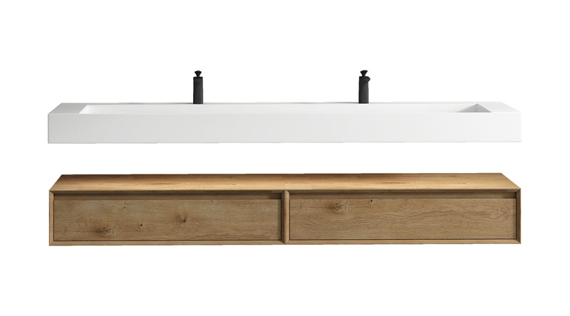Alysa 84'' Double Sink floating vanity in White Oak with Reinforced Acrylic Sink