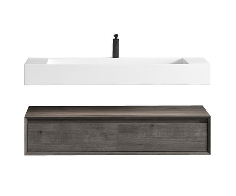 Alysa 60'' Single Sink floating vanity in Smoke Oak with Reinforced Acrylic Sink