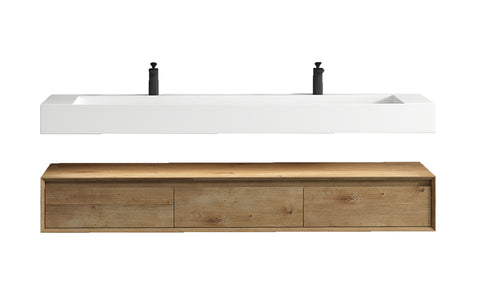 Alysa 72'' Double Sink floating vanity in White Oak with Reinforced Acrylic Sink
