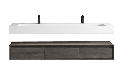Alysa 72'' Double Sink floating vanity in Smoke Oak with Reinforced Acrylic Sink