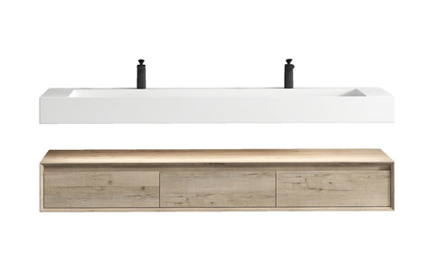 Alysa 72'' Double Sink floating vanity In light Oak with Reinforced Acrylic Sink