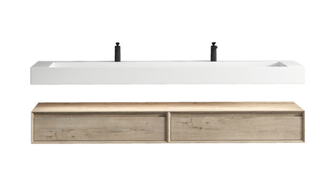 Alysa 84'' Double Sink floating vanity In light Oak with Reinforced Acrylic Sink