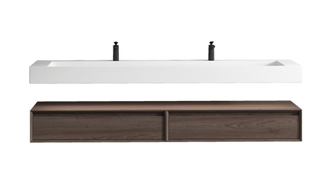 Alysa 84'' Double Sink floating vanity in Red Oak with Reinforced Acrylic Sink