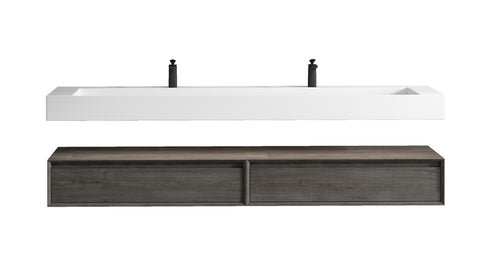 Alysa 84'' Double Sink floating vanity in Smoke Oak with Reinforced Acrylic Sink