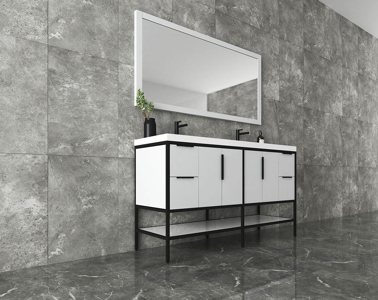Matthew 60" Glossy White Freestanding Vanity with Reinforced Acrylic Sinks