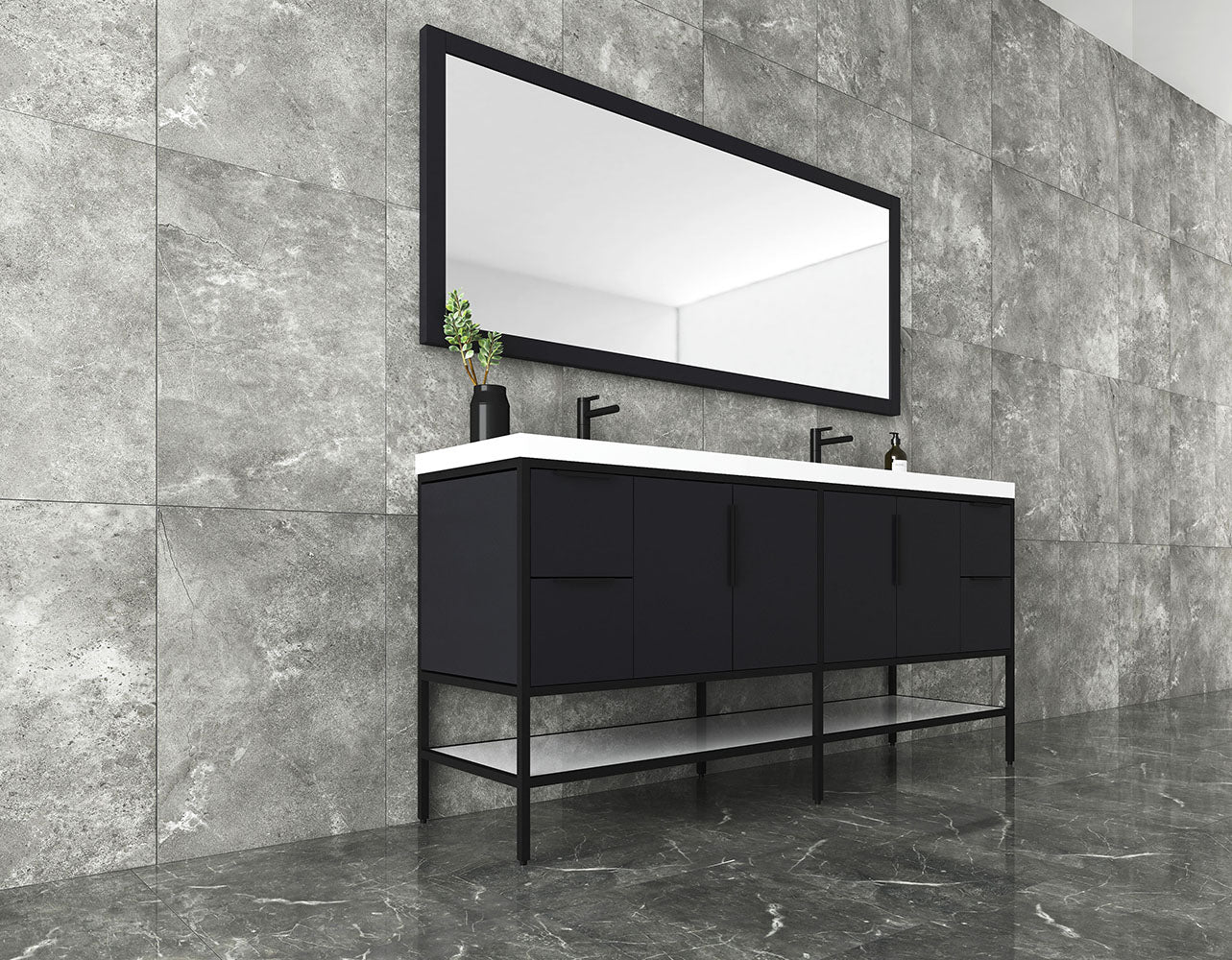 Matthew 72" Glossy Gray Freestanding Vanity with Reinforced Acrylic Sinks