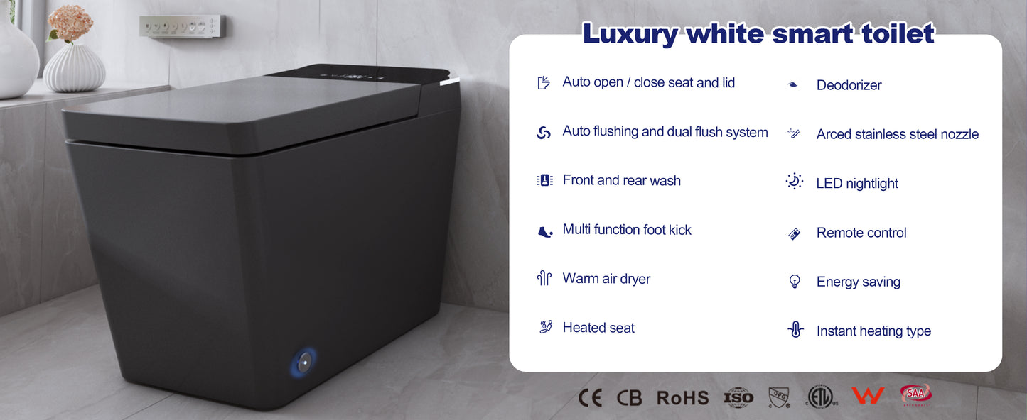 T2605 Matte Gray Smart Toilet with LED Screen & Bidet