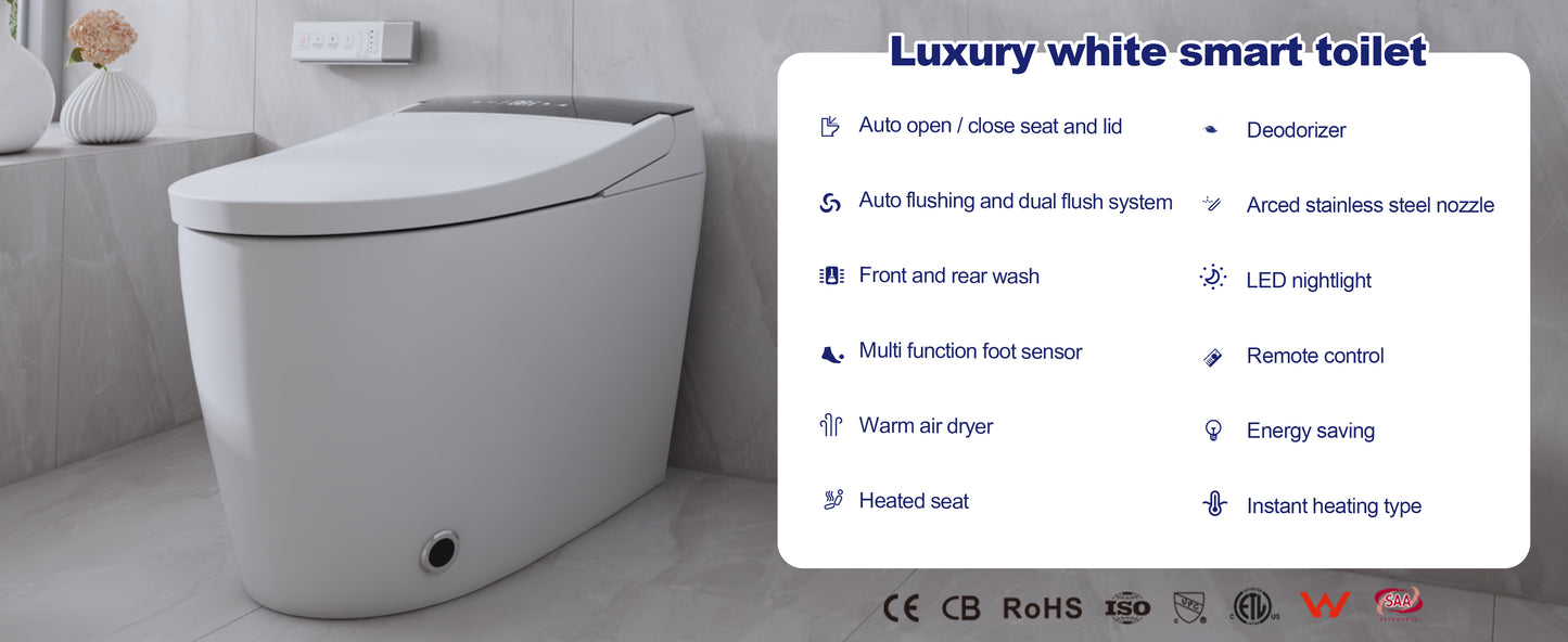 T105 White Smart Toilet with LED Screen & Bidet