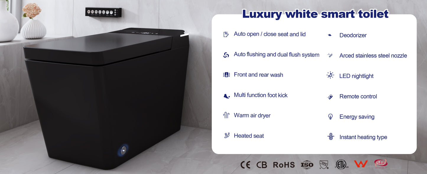 T2605 Matte Black Smart Toilet with LED Screen & Bidet