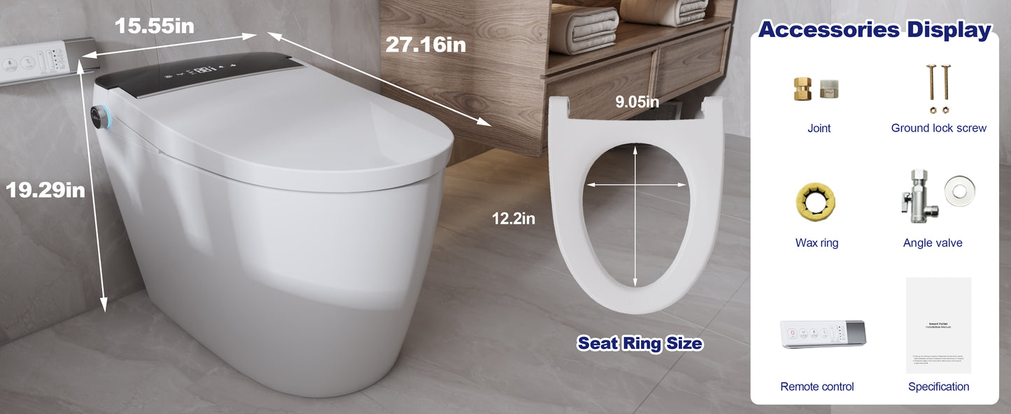 T105 White Smart Toilet with LED Screen & Bidet
