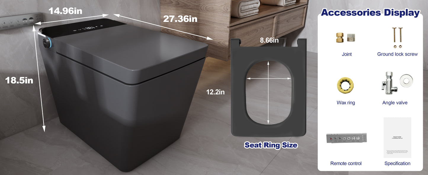 T2605 Matte Gray Smart Toilet with LED Screen & Bidet