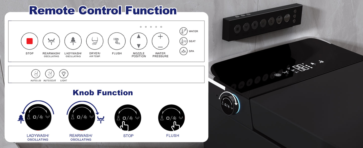 T2605 Matte Black Smart Toilet with LED Screen & Bidet