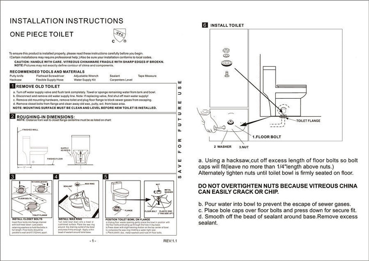 Aqua Series Kingero Elongated Toilet - Dual Flush K-0329DF Installation Instructions 1