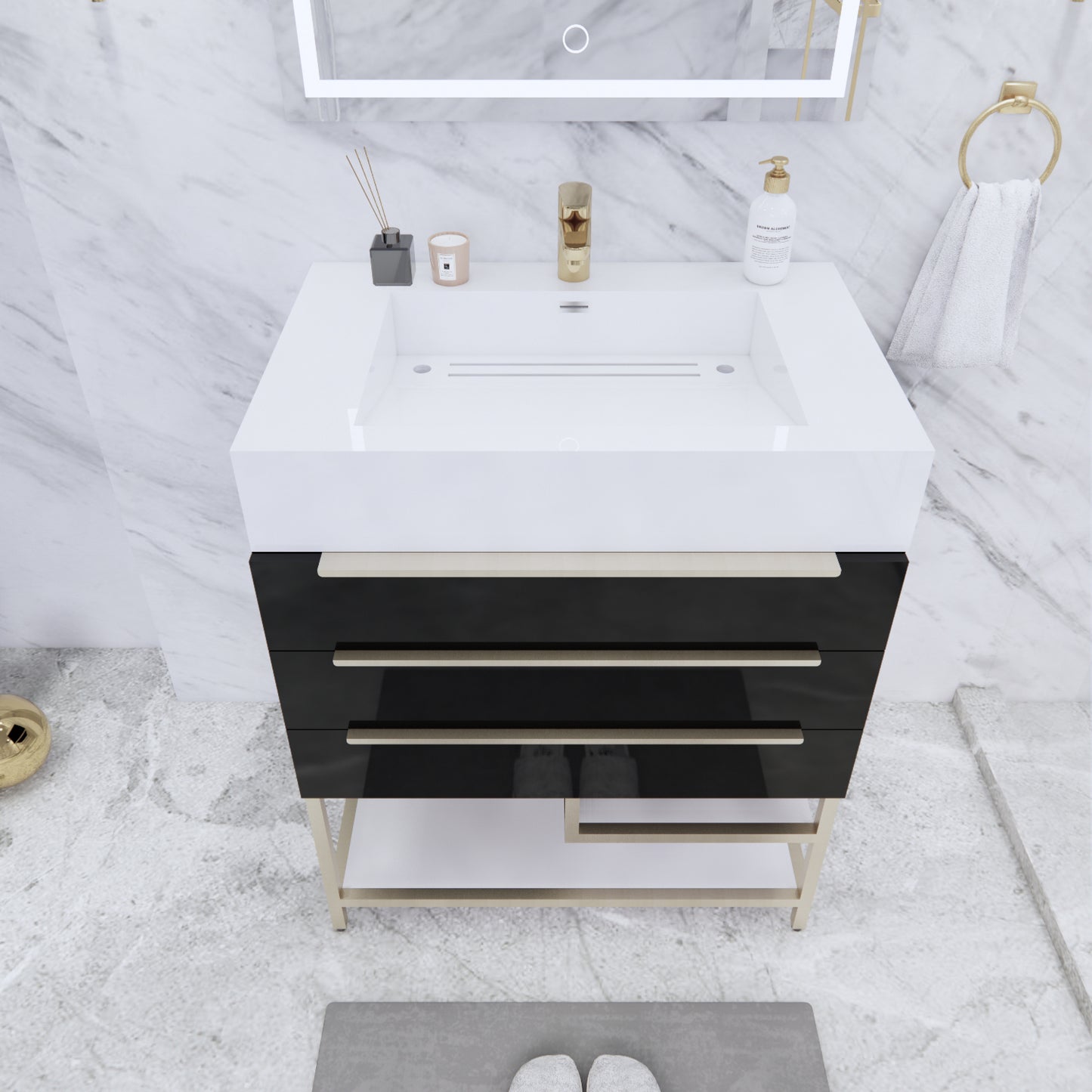 Bethany Freestanding Bathroom Vanity with Reinforced Acrylic Sink | Gold Handles