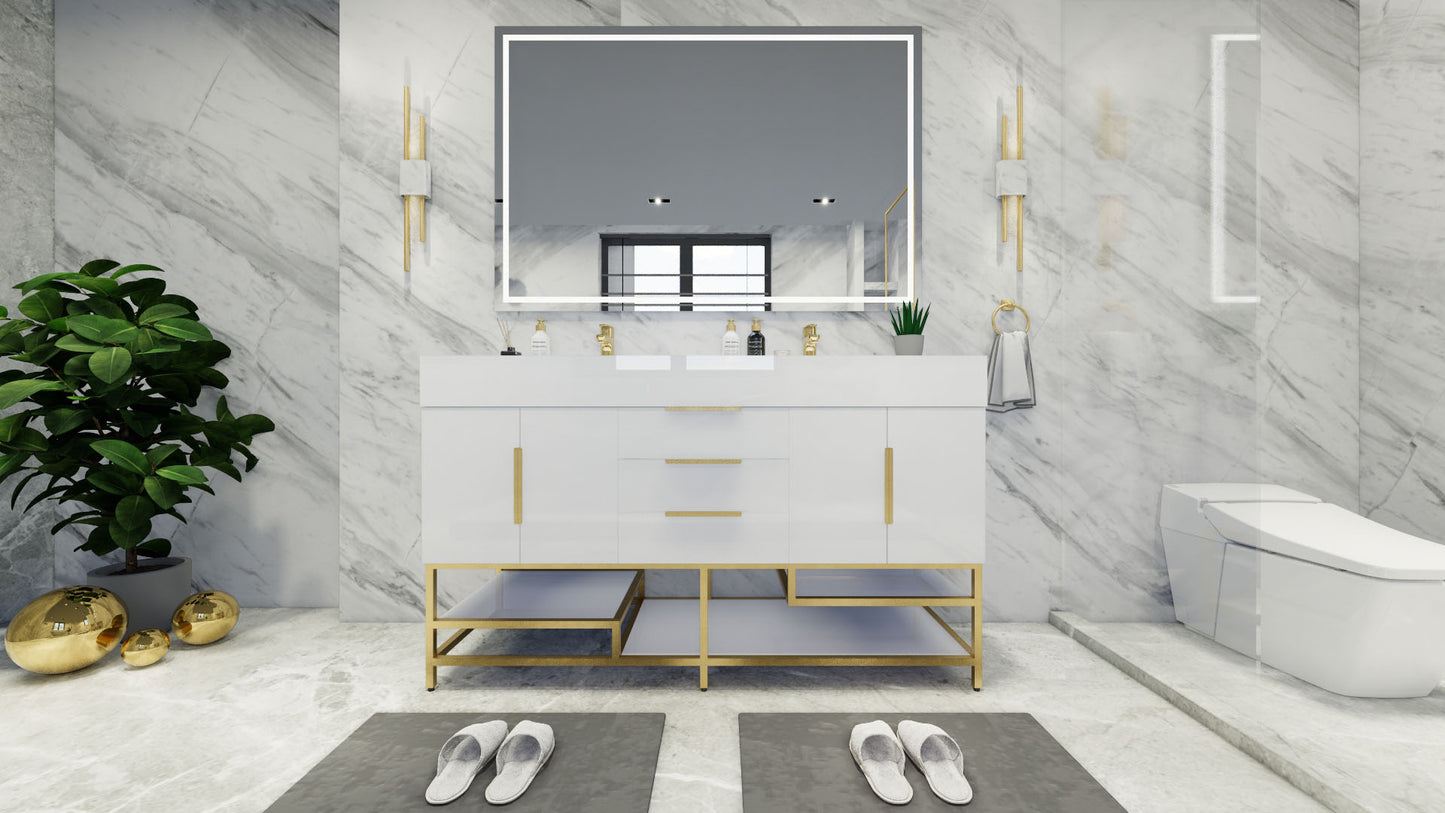 Bethany 60" Freestanding Modern Vanity in Gloss White with Double Sink