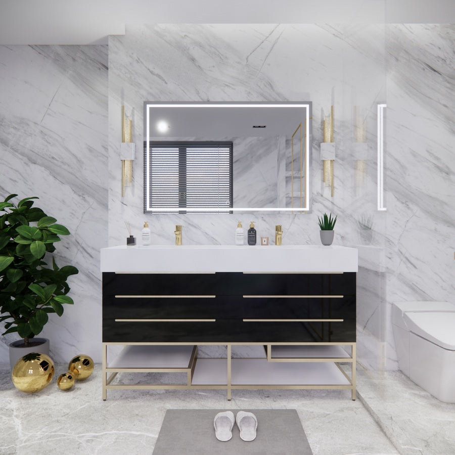Bethany Freestanding Bathroom Vanity with Reinforced Acrylic Sink | Gold Handles