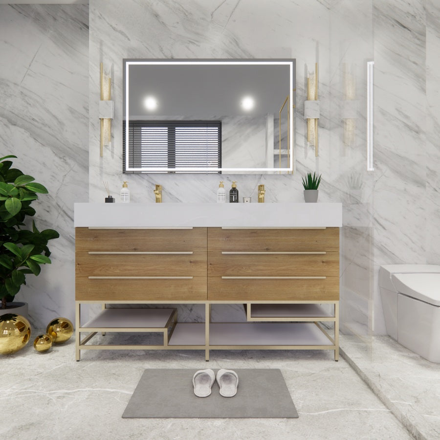 Bethany Freestanding Bathroom Vanity with Reinforced Acrylic Sink | Gold Handles
