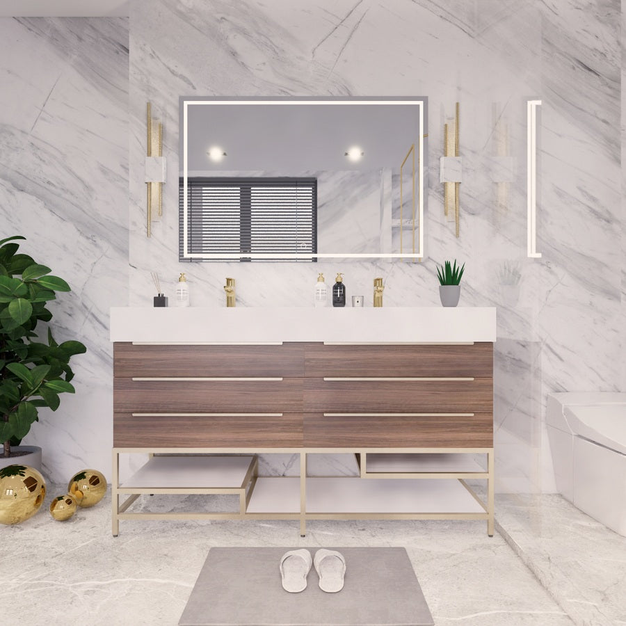 Bethany Freestanding Bathroom Vanity with Reinforced Acrylic Sink | Gold Handles