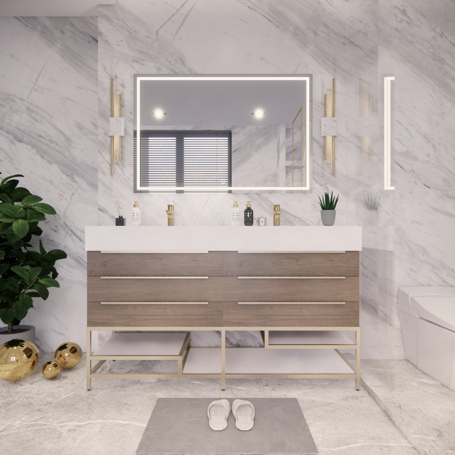 Bethany Freestanding Bathroom Vanity with Reinforced Acrylic Sink | Gold Handles