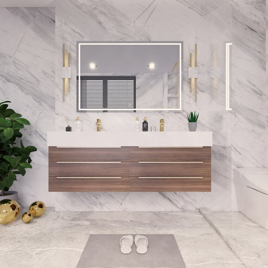 Bethany Wall Mounted Floating Bathroom Vanity with Reinforced Acrylic Sink | Gold Handles