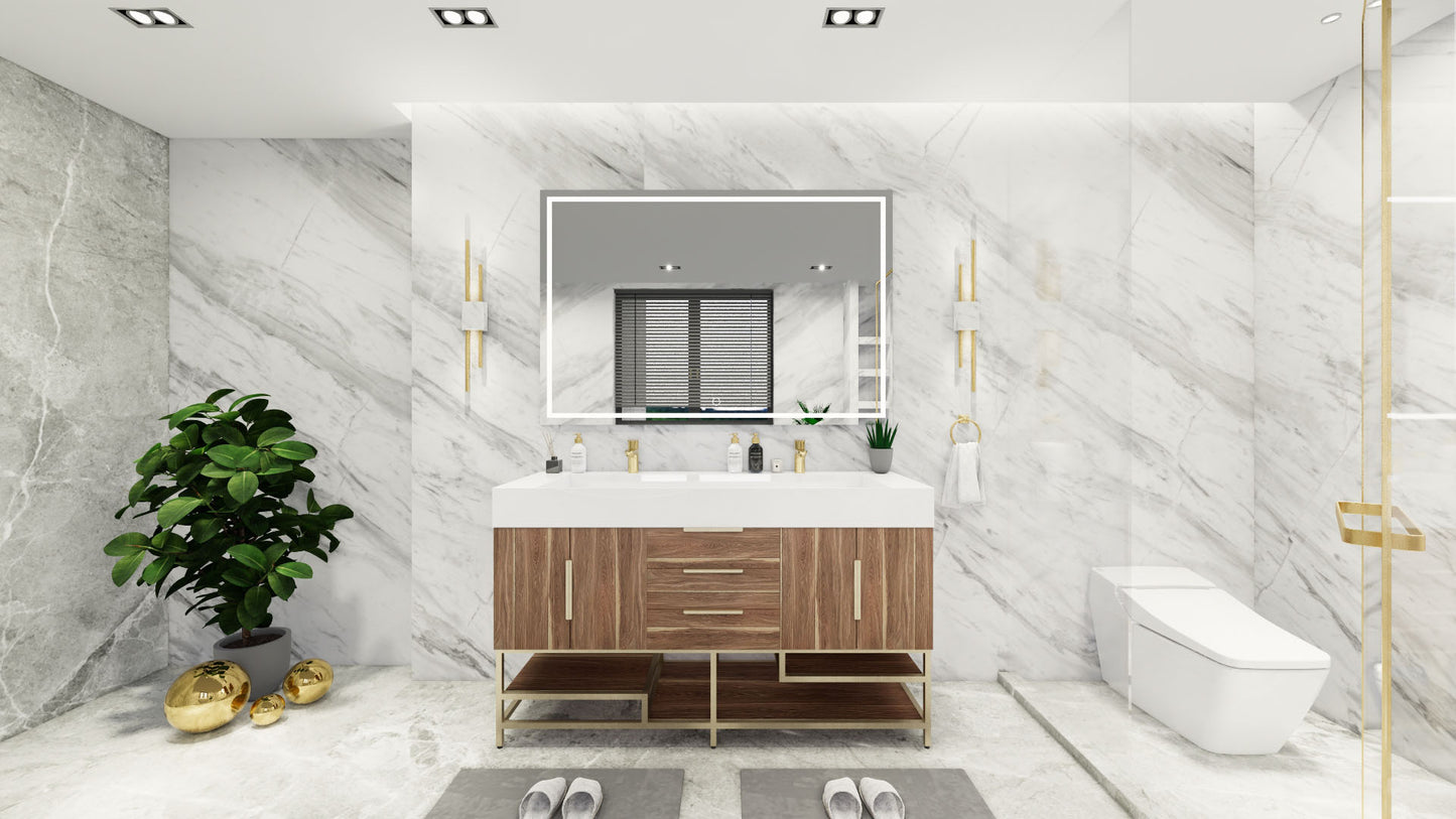 Bethany 60" Freestanding Modern Vanity in White Oak with Double Sink