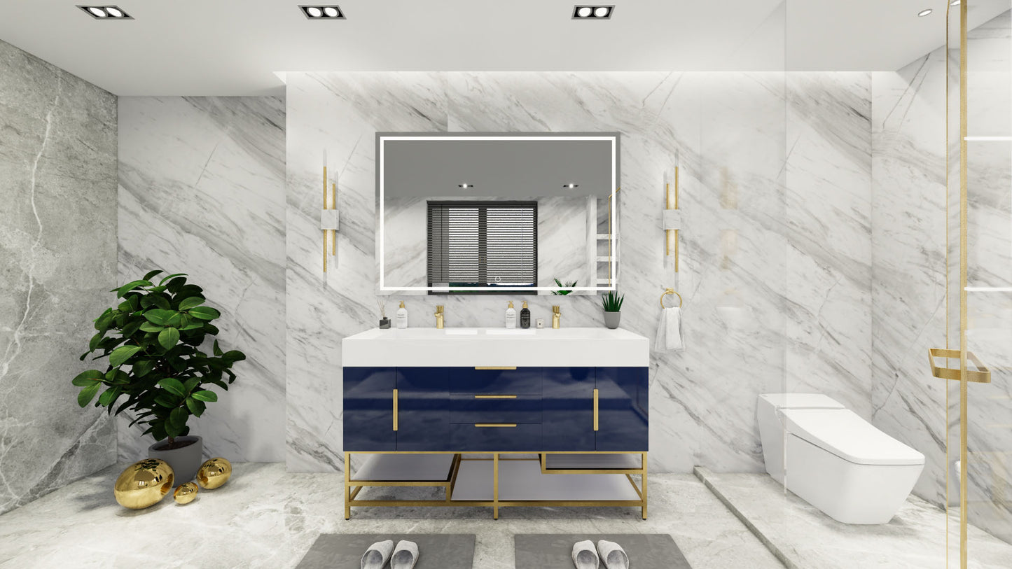 Bethany 60" Freestanding Modern Vanity in Night Blue with Double Sink