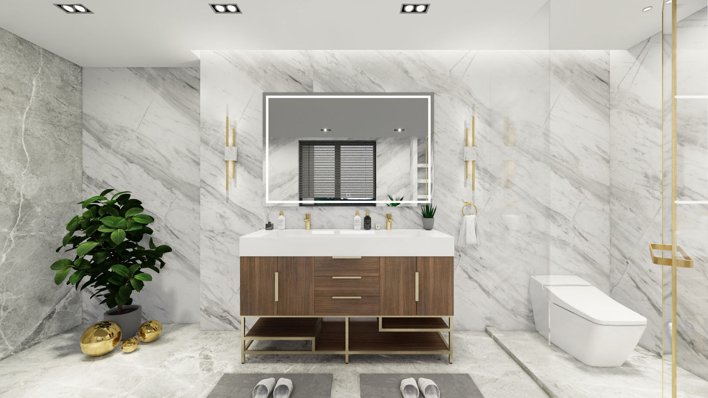 Bethany 60" Freestanding Modern Vanity in Rosewood with Double Sink