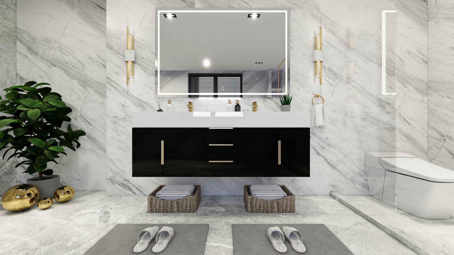 Bethany 60" Floating Modern Vanity in Gloss Black with Double Sink