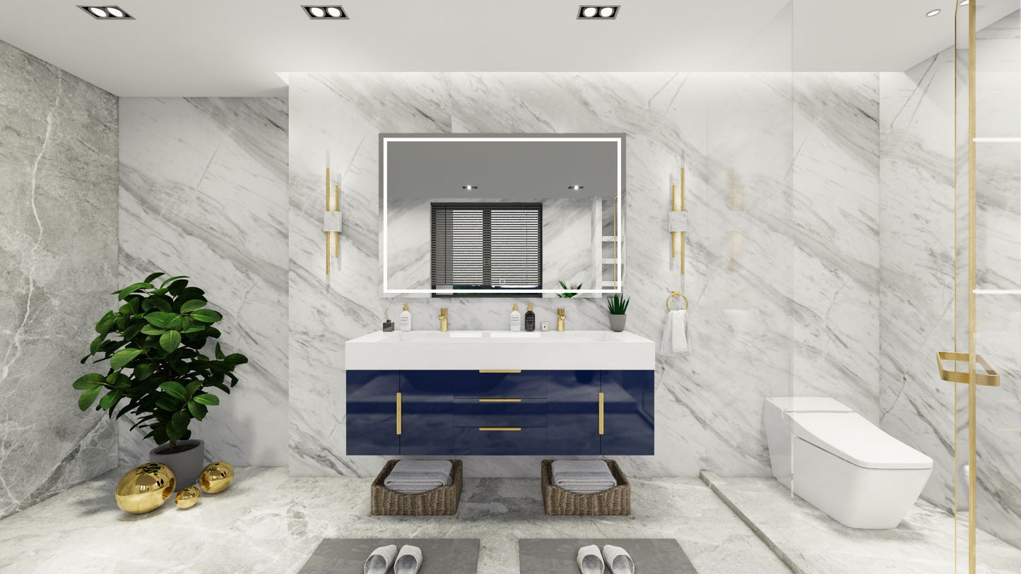 Bethany 60" Floating Vanity in Night Blue with Double Sink