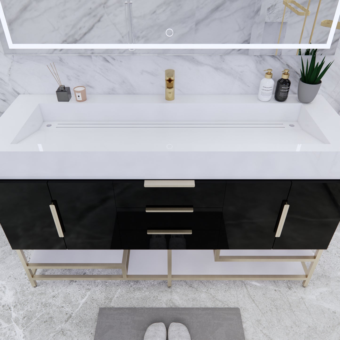 Bethany Freestanding Bathroom Vanity with Reinforced Acrylic Sink | Gold Handles