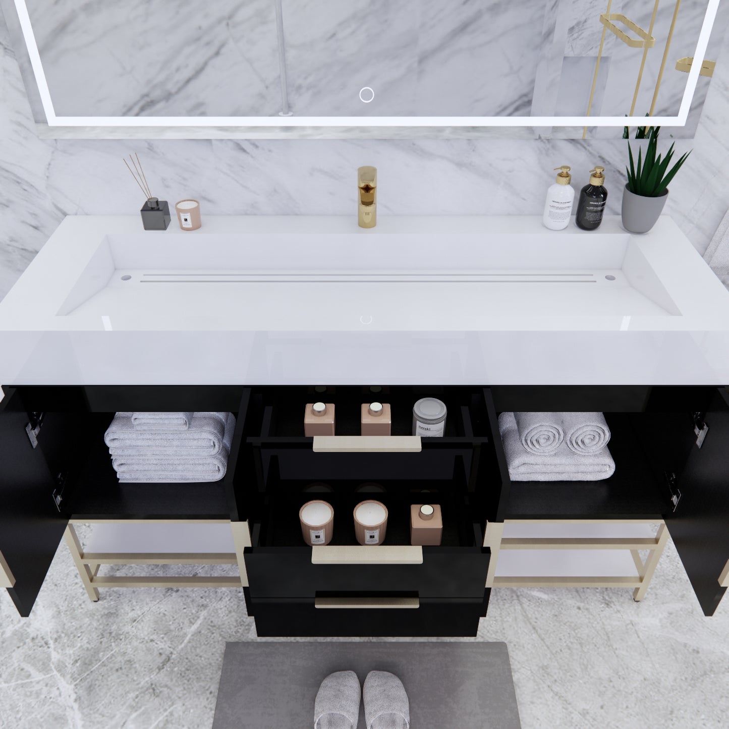 Bethany Freestanding Bathroom Vanity with Reinforced Acrylic Sink | Gold Handles