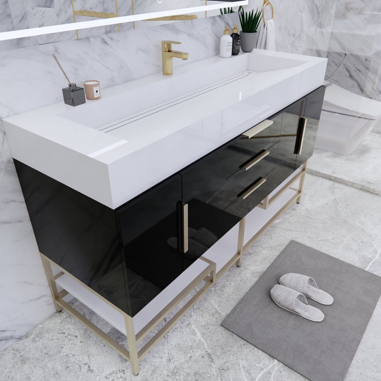Bethany Freestanding Bathroom Vanity with Reinforced Acrylic Sink | Gold Handles