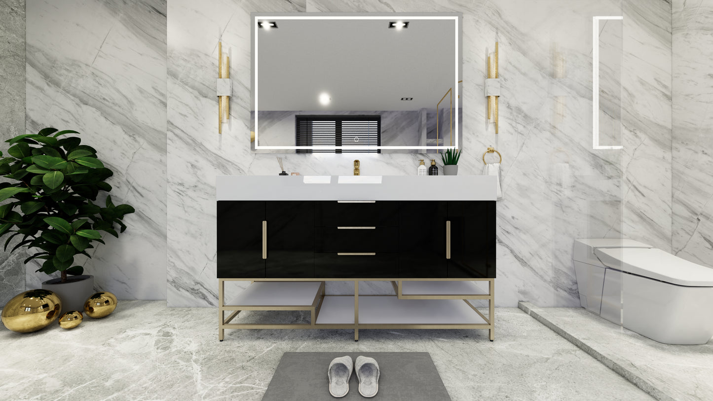 Bethany 60" Freestanding Vanity in High Gloss Black
