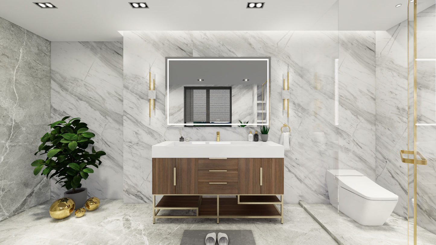 Bethany 60" Freestanding Modern Vanity in Rosewood