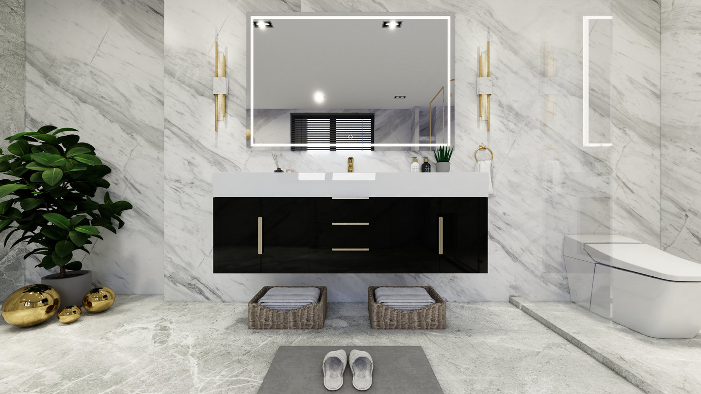 Bethany 60" Floating Modern Vanity in Gloss Black