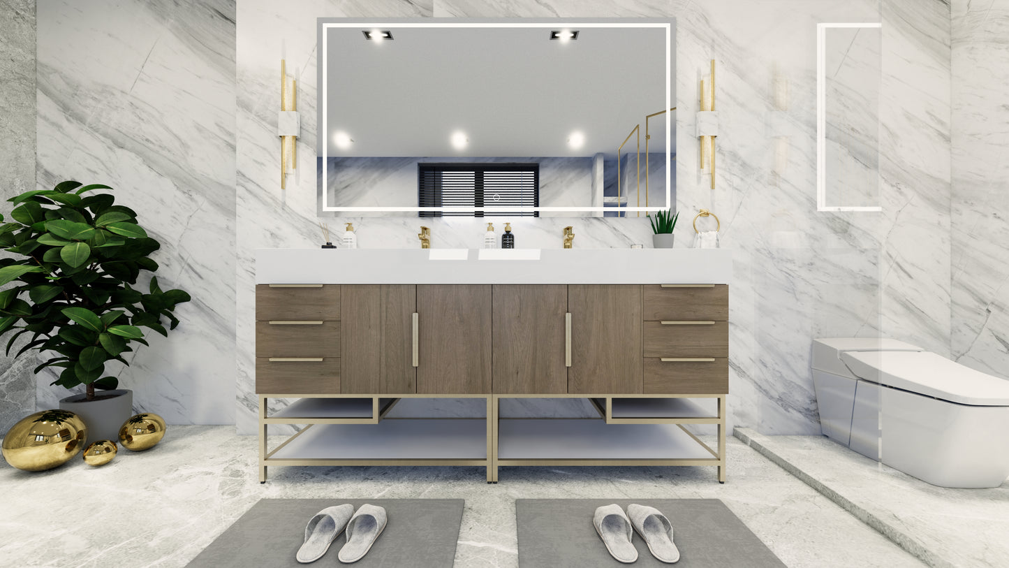 Bethany 72" Freestanding Vanity in Light Oak with Double Sink, Side Drawers